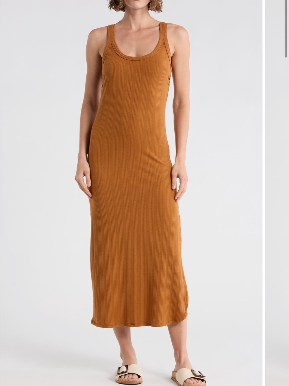 Vitamin A Ribbed Midi Dress in Cognac